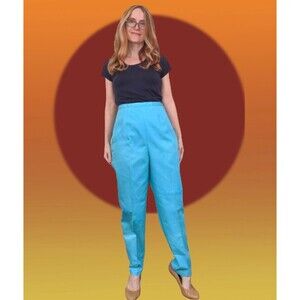 60s Pants Turquoise Blue High Waist Summer Vintage New Old Stock M L